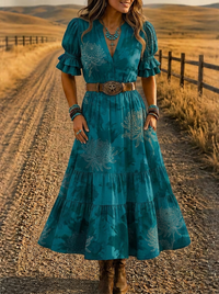 Women's Western Boho Floral Tie-Dye Printed Dress