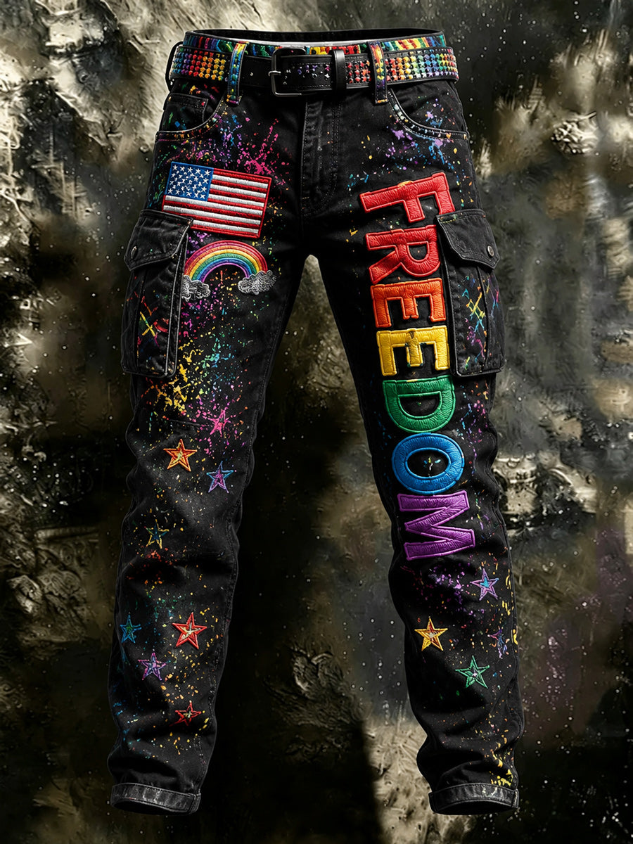 Men's Retro Pride Month Rainbow Art Print Casual Workwear Trousers