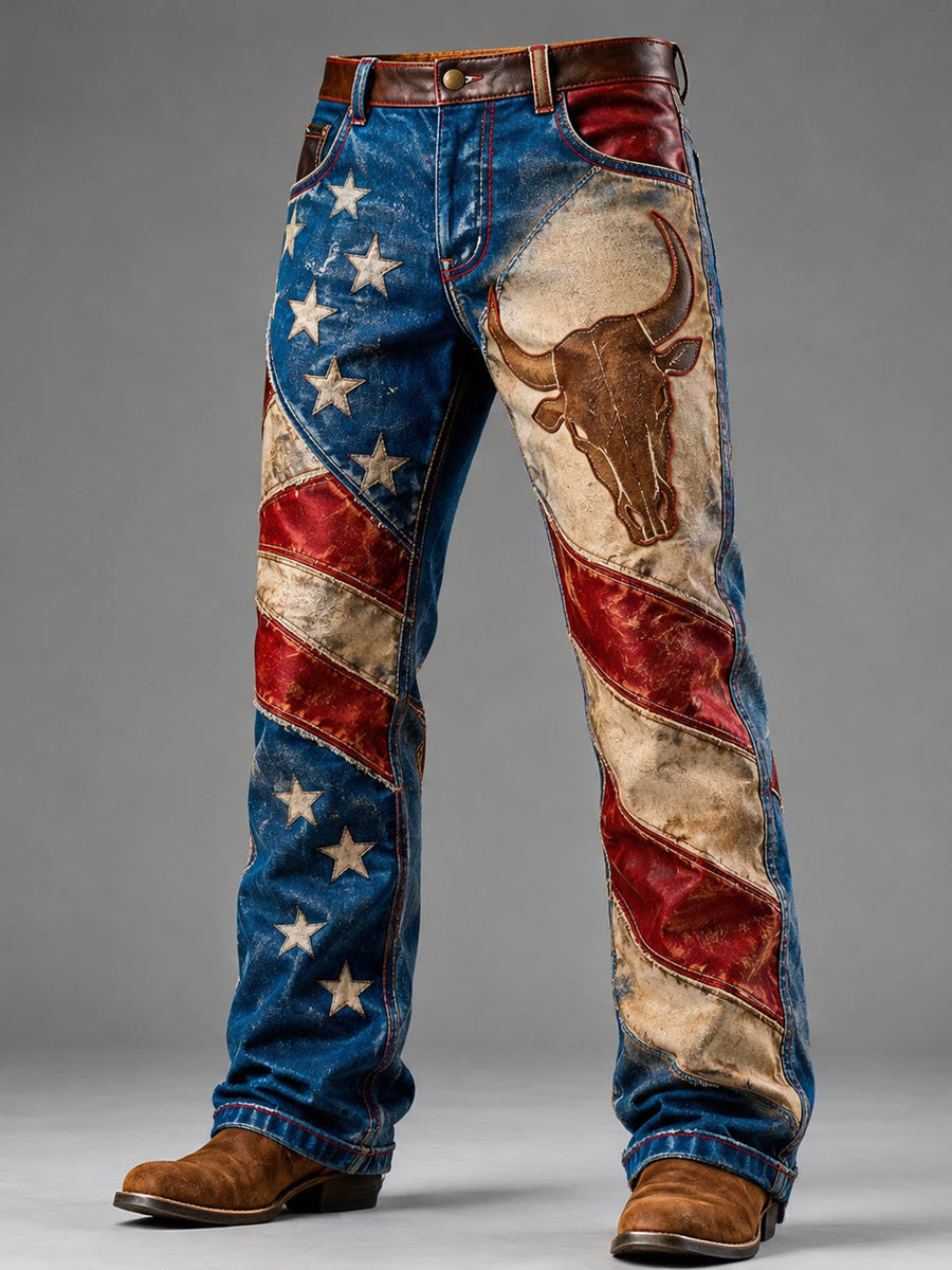 Men's Retro Style Art Print Casual Workwear Trousers