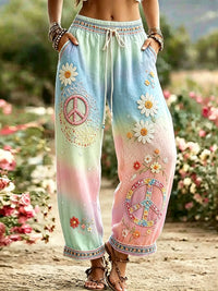Women's Hippie Vintage Hippie Floral Art Cotton Linen Casual Pants