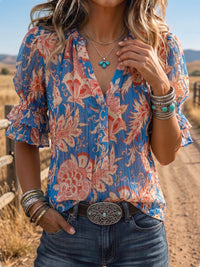 Vintage Art Comfortable Summer Fabrics Puff Sleeve Casual Shirt