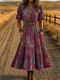 Women's Western Boho Paisley Tie-Dye Printed Dress