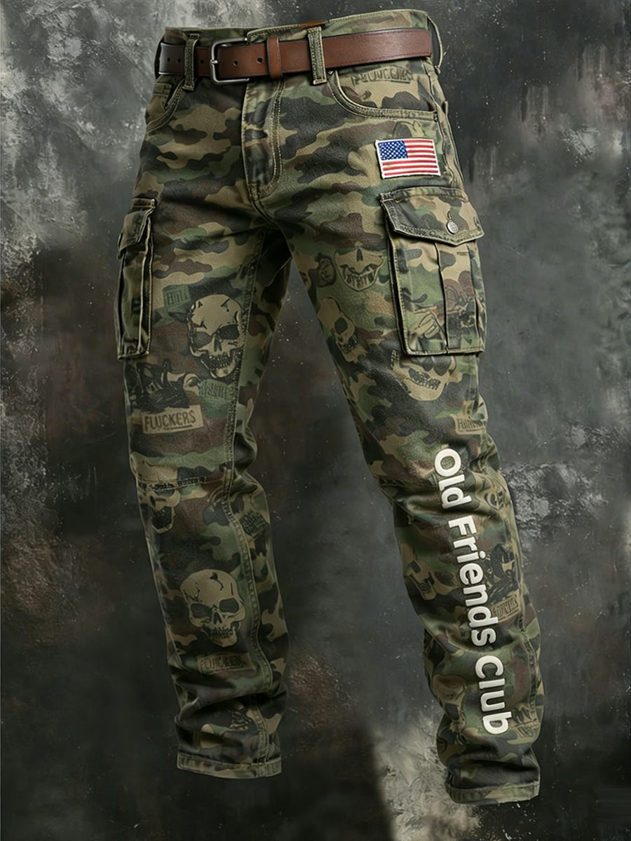 Men's Retro Old Fuckers Club Camouflage Print Casual Workwear Trousers