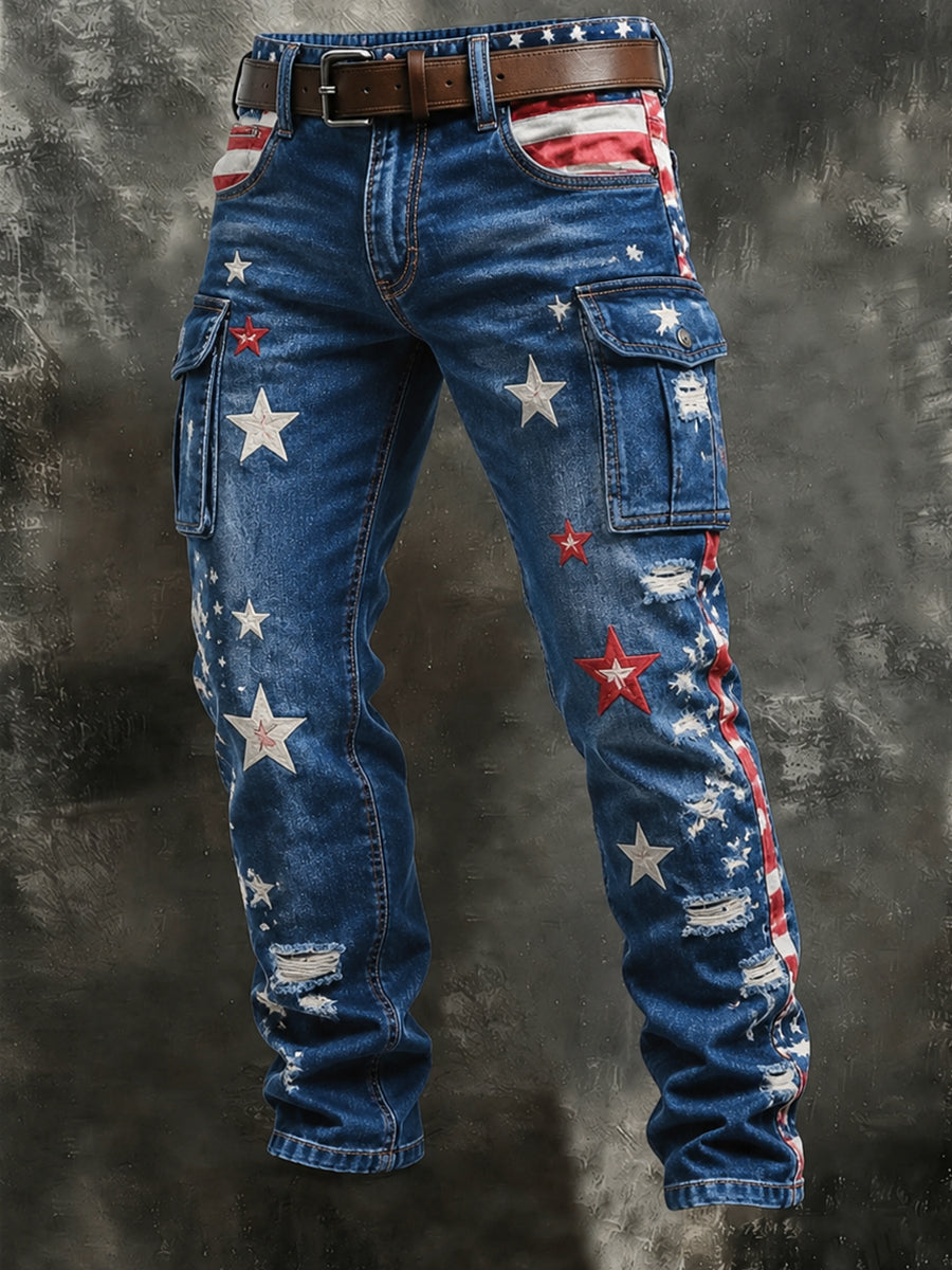 Men's Retro Style Art Print Casual Workwear Trousers