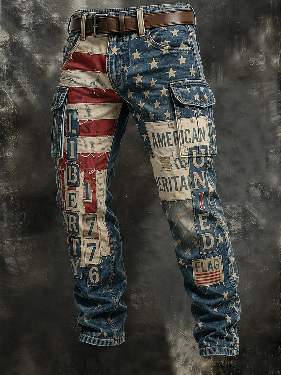 Men's Retro Style Art Print Casual Workwear Trousers