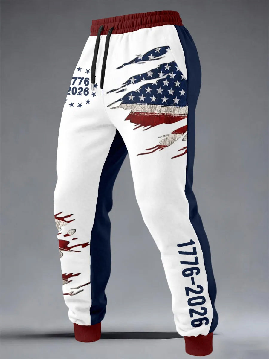 Men's USA Flag Art Print Sport-Style Loose-Fitting Long Pants