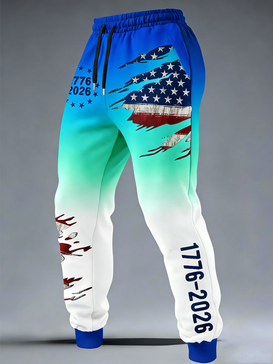 Men's USA Flag Art Print Sport-Style Loose-Fitting Long Pants