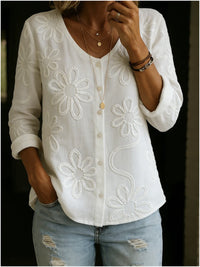 Women's Vintage Embroidered Slub Cotton Shirt