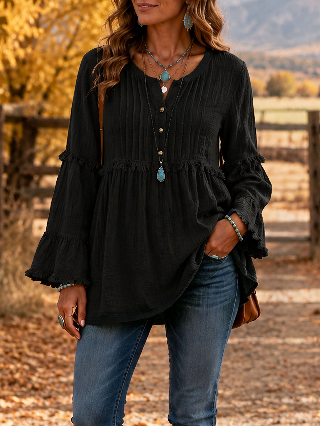 Women's Loose Fringe Spliced Button Casual Blouse Top