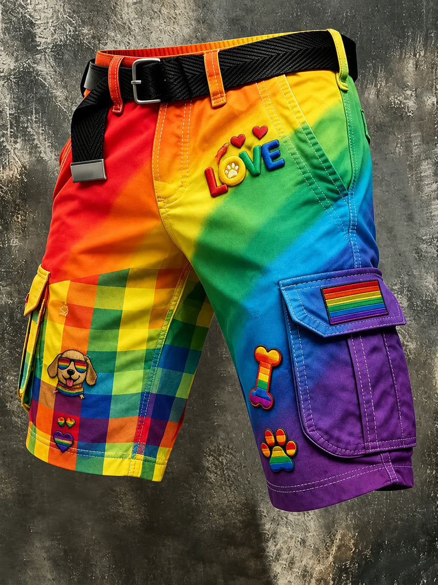Men's Retro Pride Month Rainbow Art Print Casual Loose Pocket Work Shorts