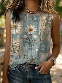 Ethnicity Bohemian Style Flowers Women's Casual Button-down Tank Top