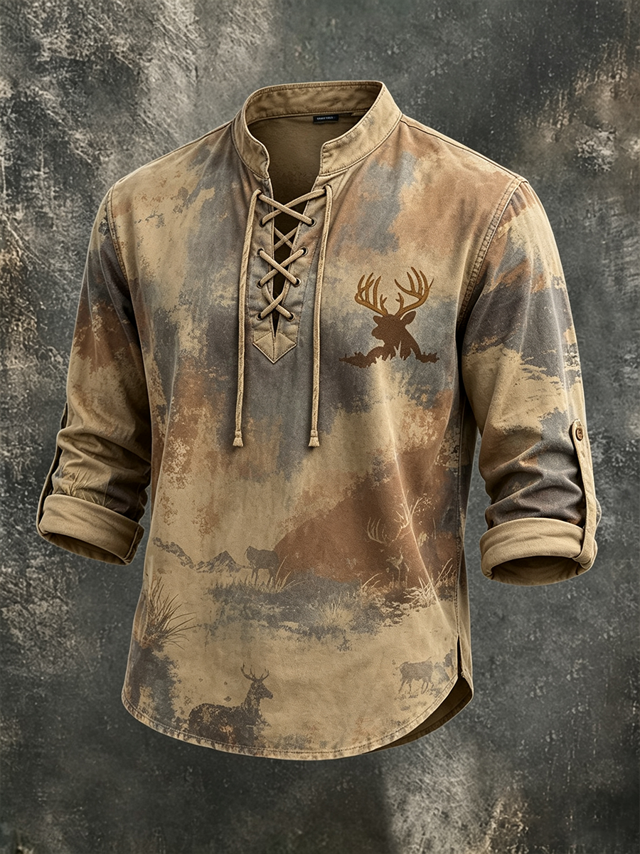 Men's Deer Forest Camo Landscape Outdoor Hunting Long Sleeve Shirt