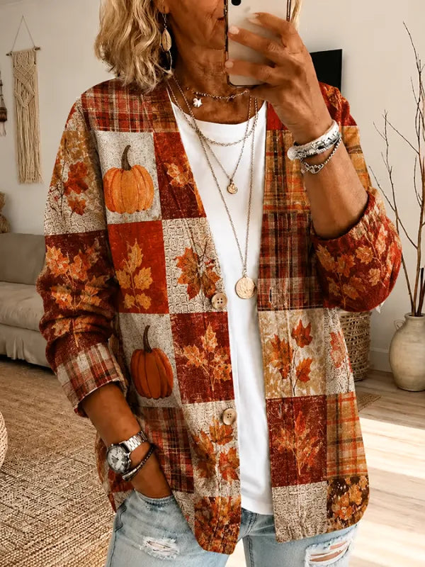 Women'S Casual Autumn Maple Leaf Cardigan Top