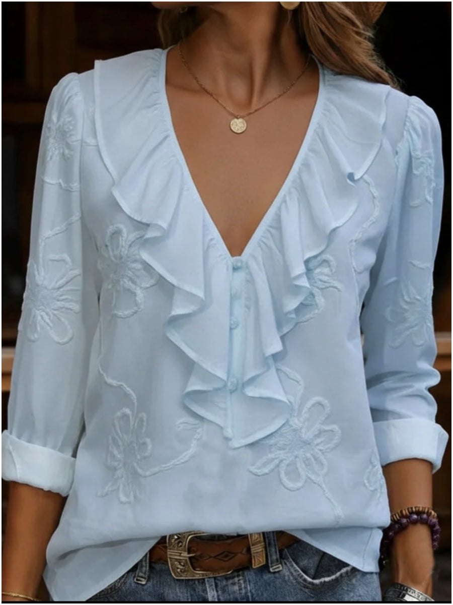 Women's Vintage Embroidered Slub Cotton Shirt