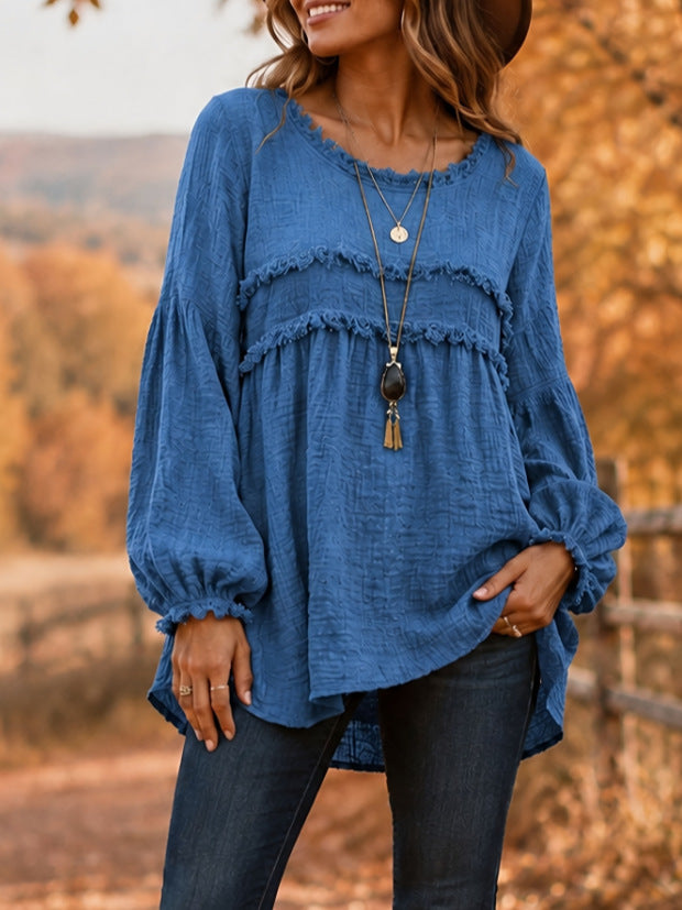 Women's Loose Fringe Spliced Button Casual Blouse Top