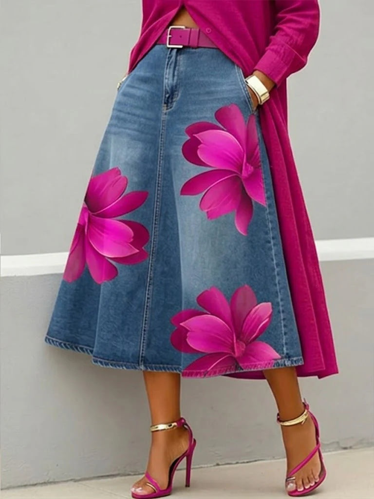 Women's Vintage Floral Print Casual Mid Length Skirt