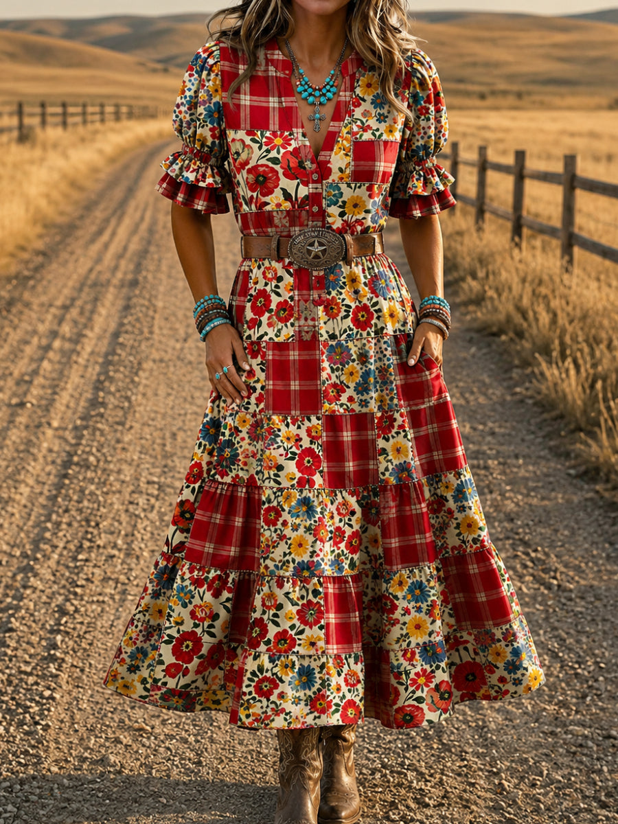 Retro Floral Art Print Midi Dress