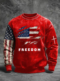 Men's Freedom American Flag Print Retro Casual Long Sleeves Sweatshirt