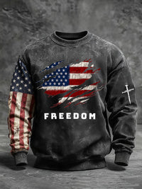 Men's Freedom American Flag Print Retro Casual Long Sleeves Sweatshirt