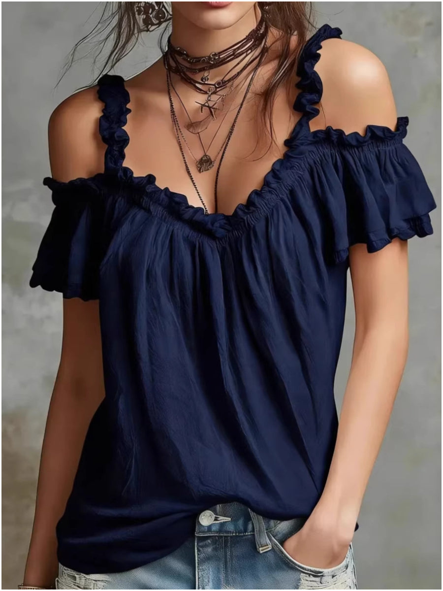 Women's Boho V-Neck Tiered Ruffle Peplum Blouse Top
