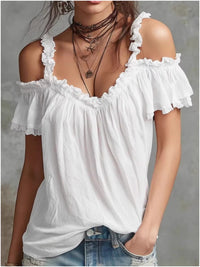Women's Boho V-Neck Tiered Ruffle Peplum Blouse Top