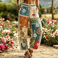 Women's Vacation Retro Hippie Floral Color Block Linen Pants