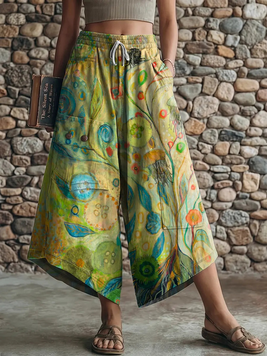 Ethnicity Abstract Geometry Flowers Women's Art Print Casual Elastic Waist Loose Pants