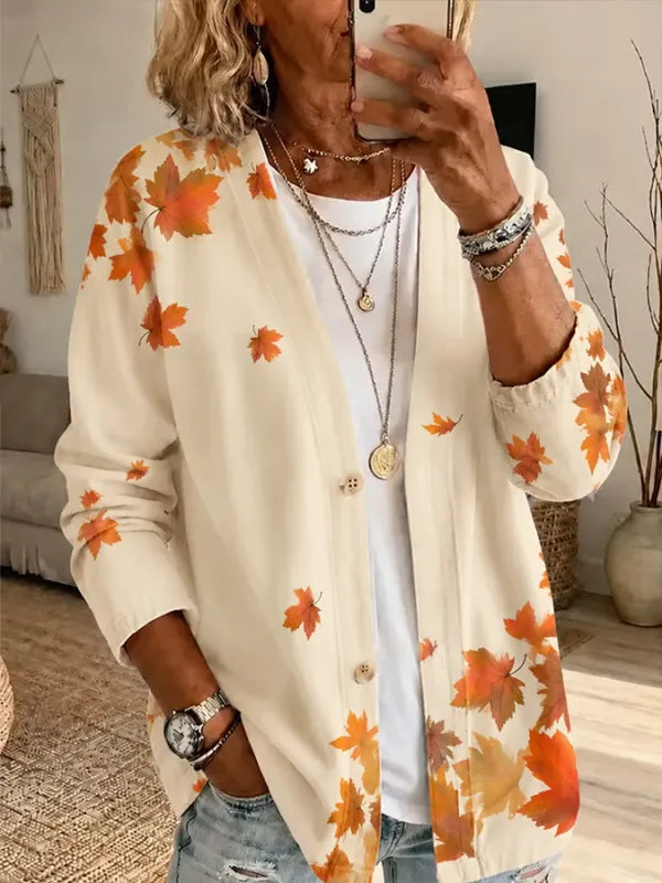 Women'S Casual Autumn Maple Leaf Cardigan Top