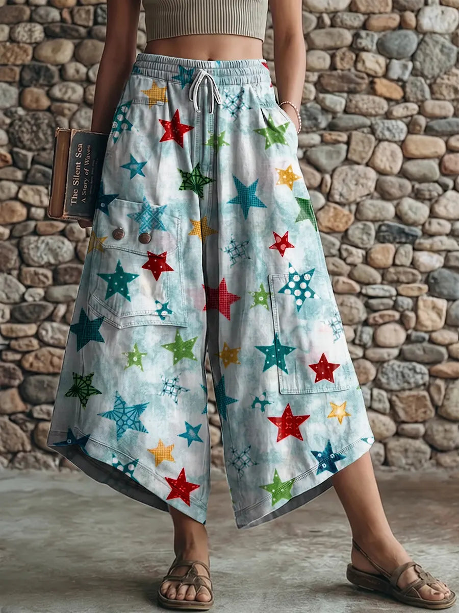 Ethnicity Stars Tie Dye Women's Art Print Casual Elastic Waist Loose Pants
