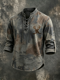 Men's Deer Forest Camo Landscape Outdoor Hunting Long Sleeve Shirt