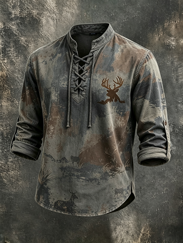 Men's Deer Forest Camo Landscape Outdoor Hunting Long Sleeve Shirt