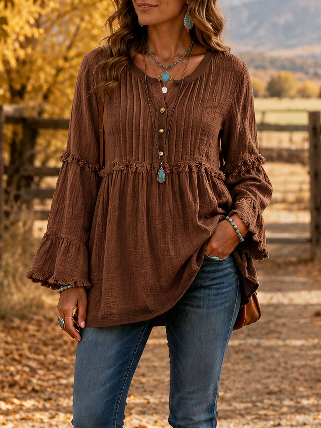 Women's Loose Fringe Spliced Button Casual Blouse Top