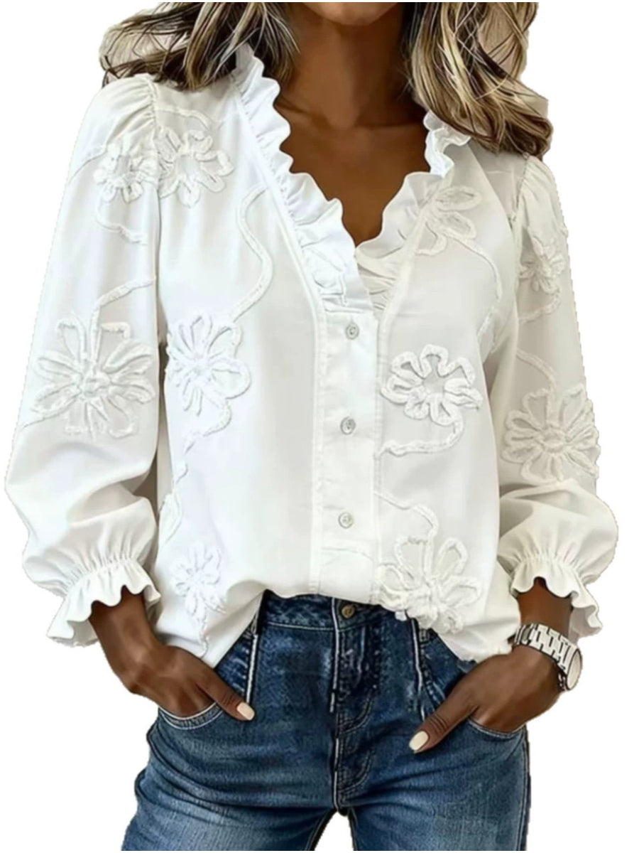 Women's Vintage Embroidered Slub Cotton Shirt