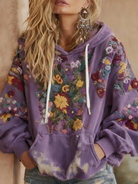 Women's Retro Floral Embroidery Art Long Sleeve Casual Hoodie