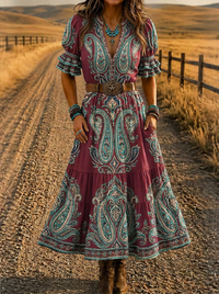 Women's Western Boho Paisley Printed Dress