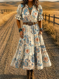Women's Western Boho Paisley Tie-Dye Printed Dress