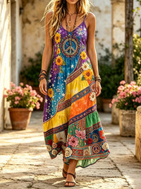 Women's Bohemian Hippie Star Floral Ethnic Print Dress