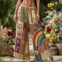 Women's Vintage Style Rainbow Graphic Summer Palazzo Pants