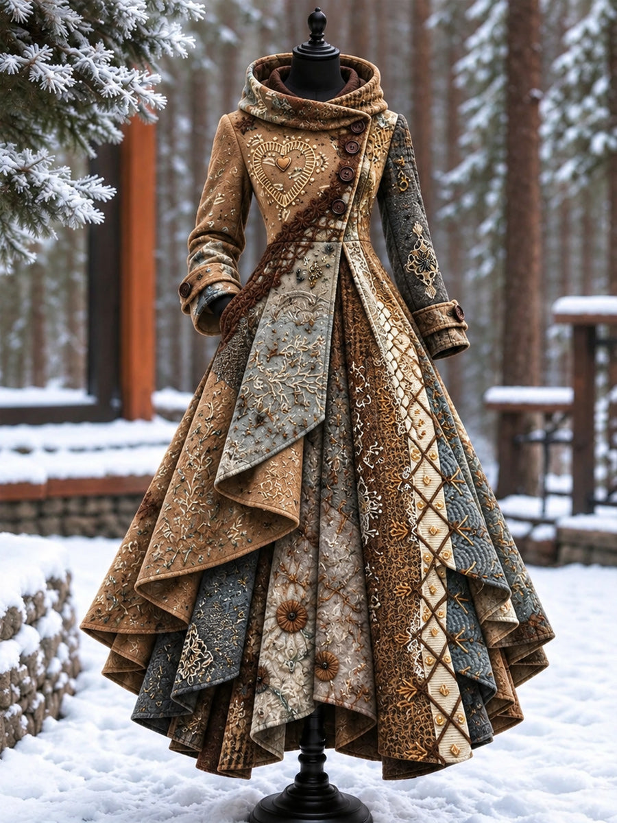 Women’s Vintage High-Collar Asymmetrical Double-Layer Hem Long Maxi Coat