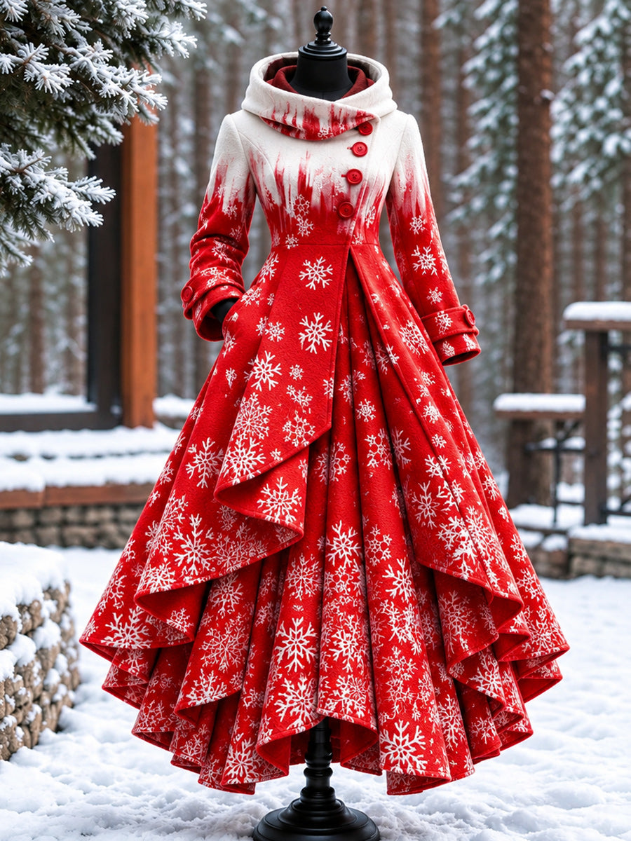 Women’s Vintage High-Collar Asymmetrical Double-Layer Hem Long Maxi Coat