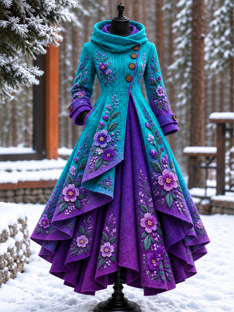 Women’s Vintage High-Collar Asymmetrical Double-Layer Hem Long Maxi Coat