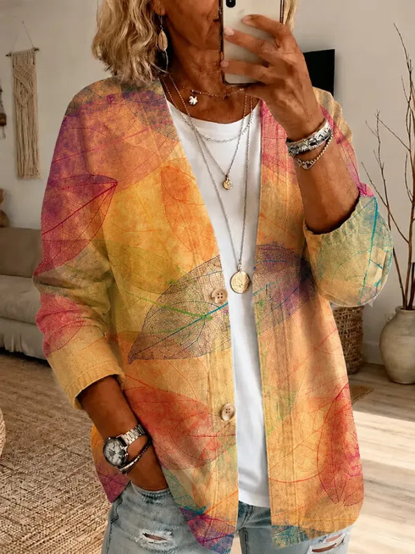 Women'S Casual Autumn Maple Leaf Cardigan Top