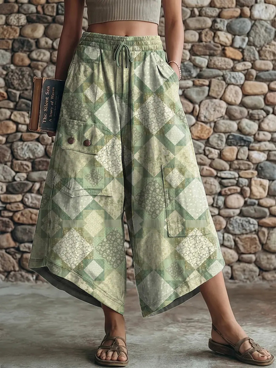 Ethnicity Checkered Pattern Women's Art Print Casual Elastic Waist Loose Pants