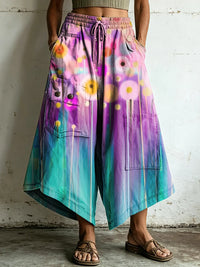 Women's Neon Dandelion Gradient Print Elastic Waist Loose Pants