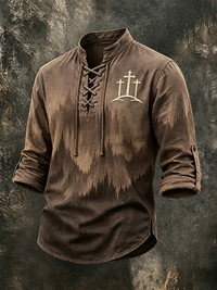 Men's Three Cross Mountain Forest Gradient Lace Up Western Shirt