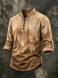 Men's Three Cross Mountain Forest Gradient Lace Up Western Shirt