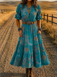 Women's Western Boho Paisley Tie-Dye Printed Dress