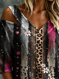 Women's Leopard & Daisy Print Cold Shoulder Blouse