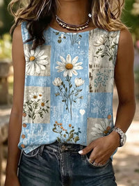 Ethnicity Bohemian Style Flowers Women's Casual Button-down Tank Top