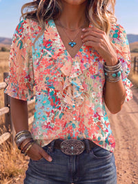 Vintage Art Print Comfortable Summer Fabrics Puff Sleeve Casual Shirt